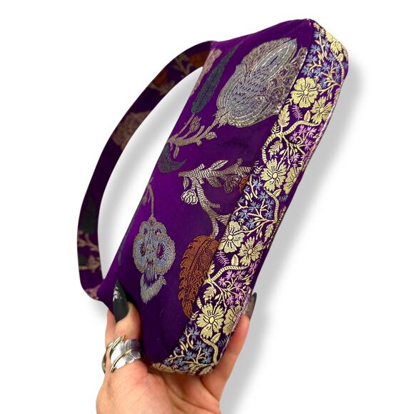 90's designer purple floral silk shoulder bag by SARAH SHAW LOS ANGELES - Picture 4 of 16